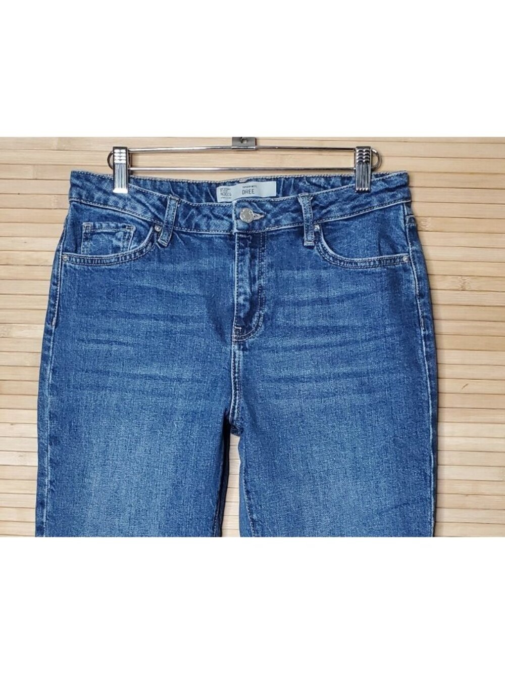 TOPSHOP sz 30 Women's Moto Dree Fringe Cropped Medium Wash Denim Jeans - Picture 2 of 6